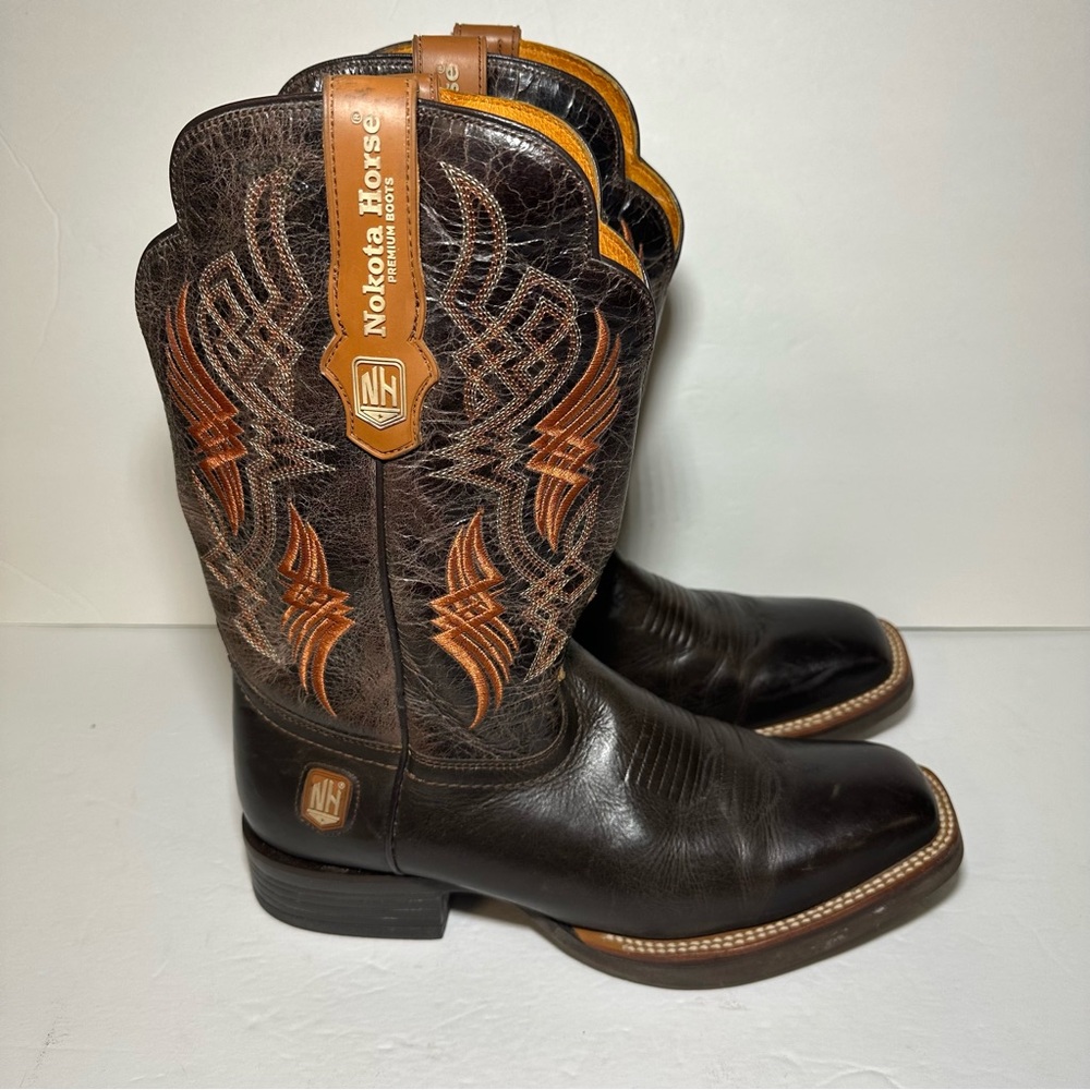 Nokota Horse Mens Work‎ Boots Botas Trabajo Square Toe Western Leather Brown 9.5